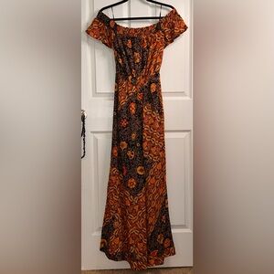 Free People NWT Carmen floral Off-Shoulder Wide Leg Jumpsuit Orange and Black